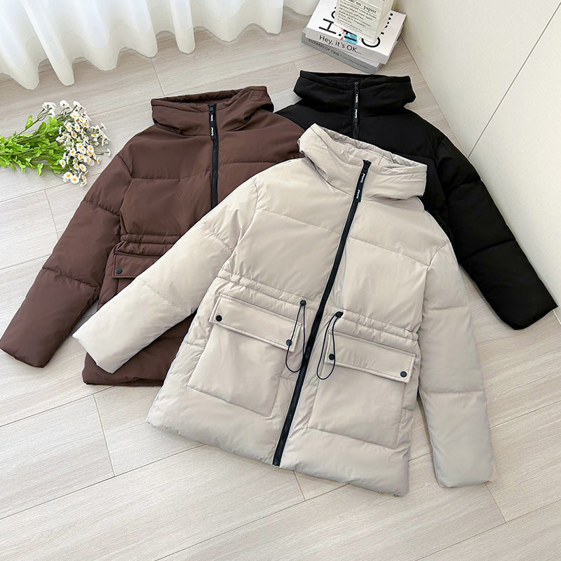 Insulated parka jacket for women with adjustable waist drawstring and practical pockets Lune London