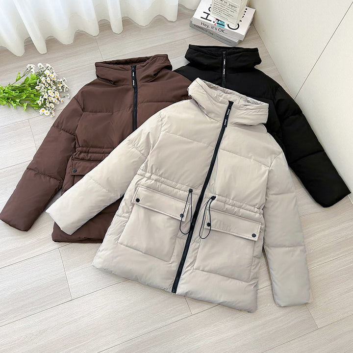Insulated parka jacket for women with adjustable waist drawstring and practical pockets Lune London