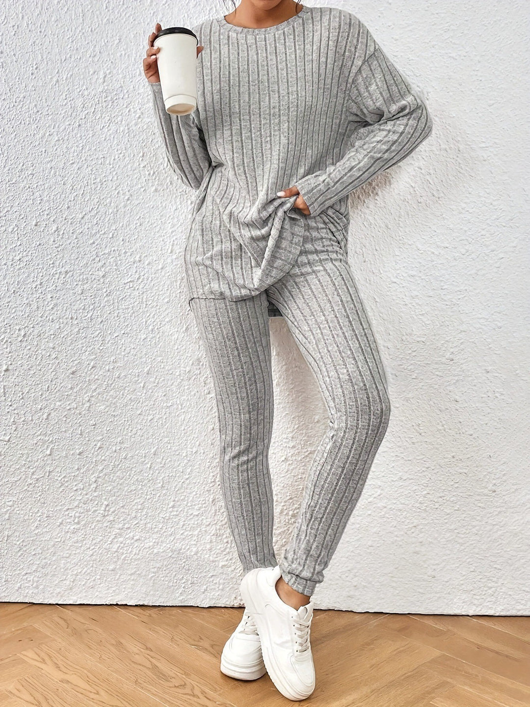 Ladies Comfortable Long Sleeve Mesh Jumpsuit Set with Elastic Waist Lune London