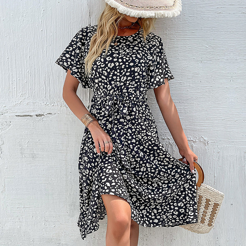 Lune London Short Sleeve A-line Dress for Women with Flattering Waist Detail