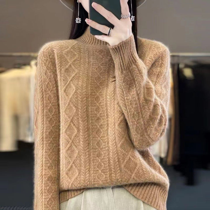 High-quality knitted pullover for women with a turtleneck and cable design Lune London