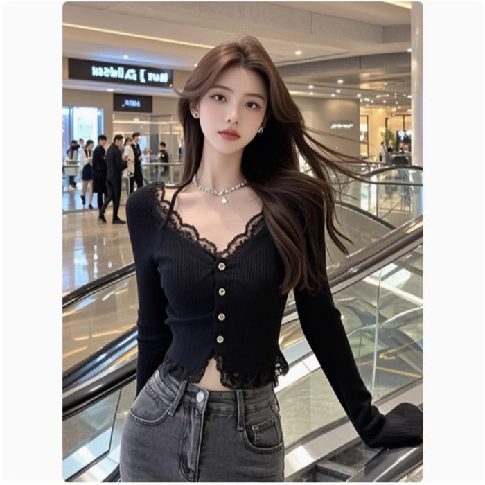 Women's elegant long sleeve shirt with lace trim Chic & Stil