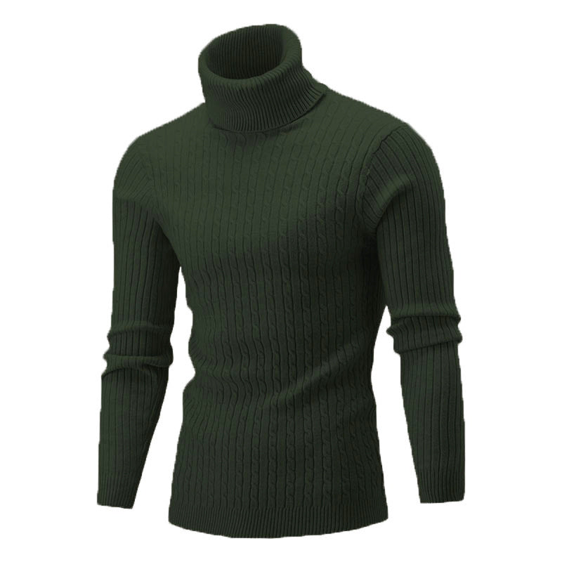 Men's Elegant Knit Sweater with High Collar and Fine Cable Pattern Lune London