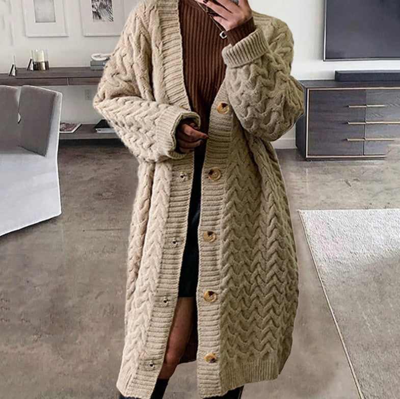 Large cable knit patterned coat for women Lune London