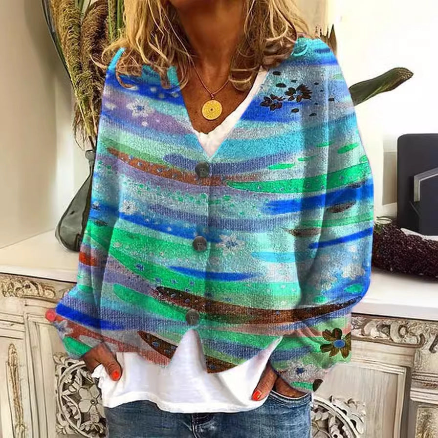 Cardigan tricoté décontracté pour femmes avec des rayures colorées et des détails de boutons Chic & Stil