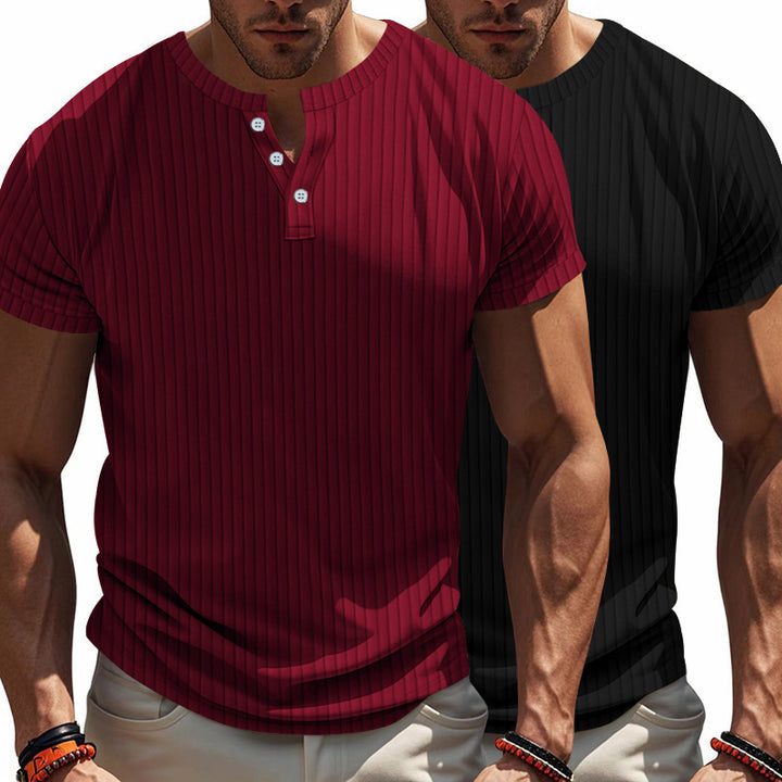 Lune London Short Sleeve Henley Shirt for Men with Structured Ribbed Look