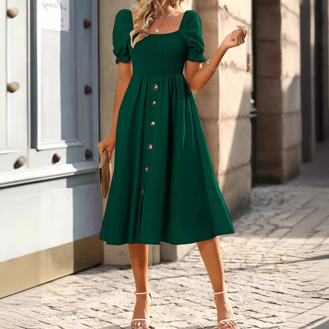 Midi dress with buttons on the front and puff sleeves Lune London