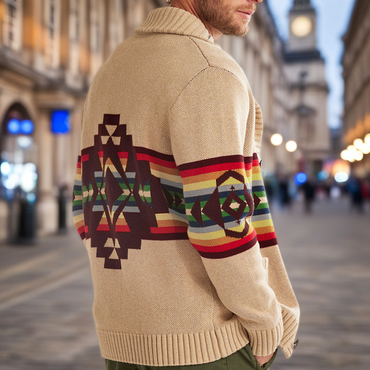 Men's knitted cardigan with colorful pattern and relaxed fit Lune London