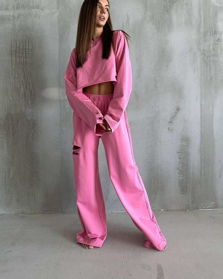Women casual cropped top and wide leisure pants Lune London