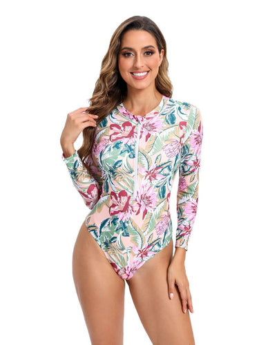 Long-sleeve swimsuit for women with floral print and full zip Lune London
