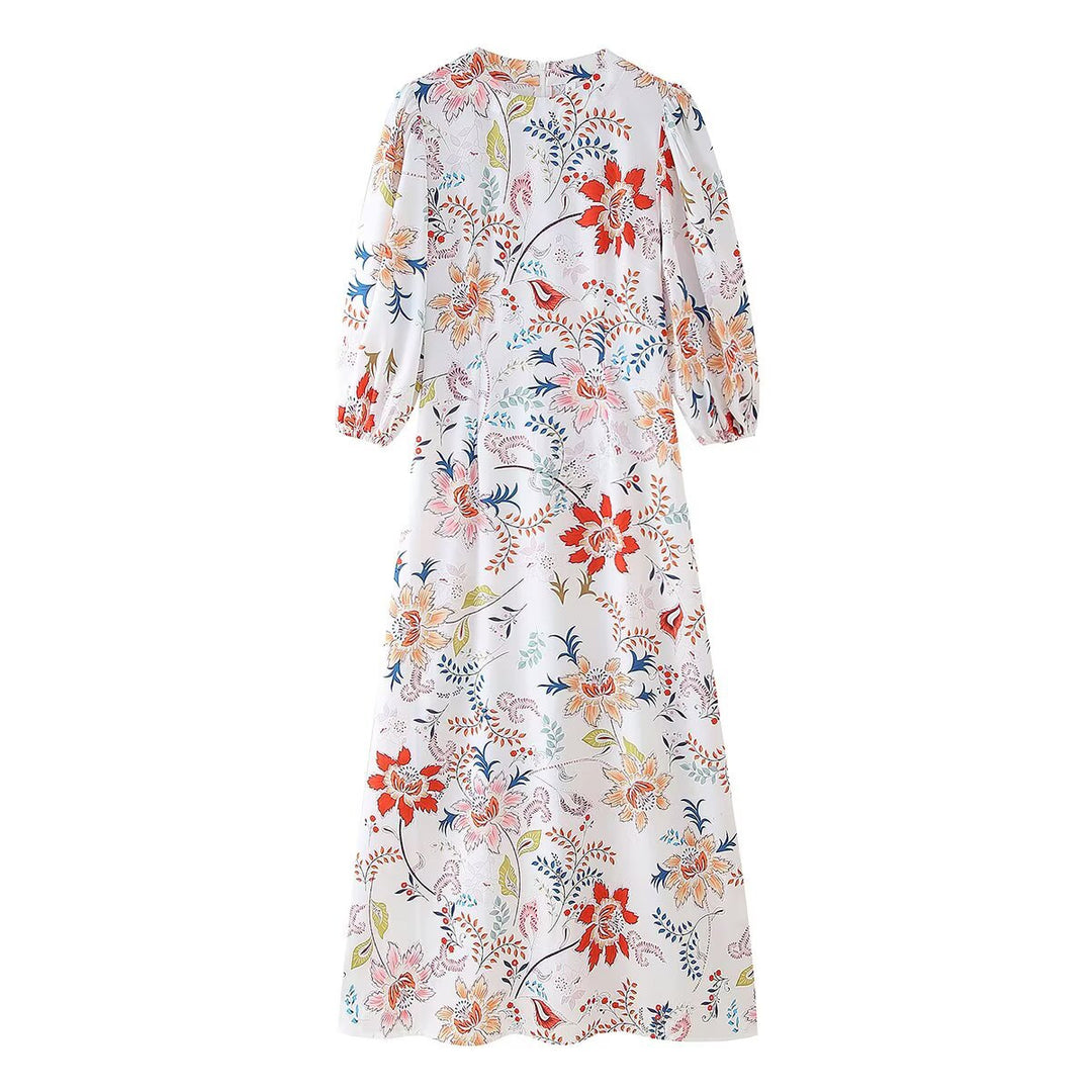 Maxi dress for women with floral print and voluminous sleeves Lune London