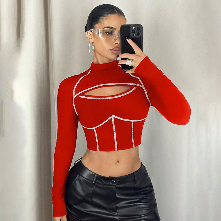 Chic and Stylish Women's Cropped Sweater with Cut-Out Design