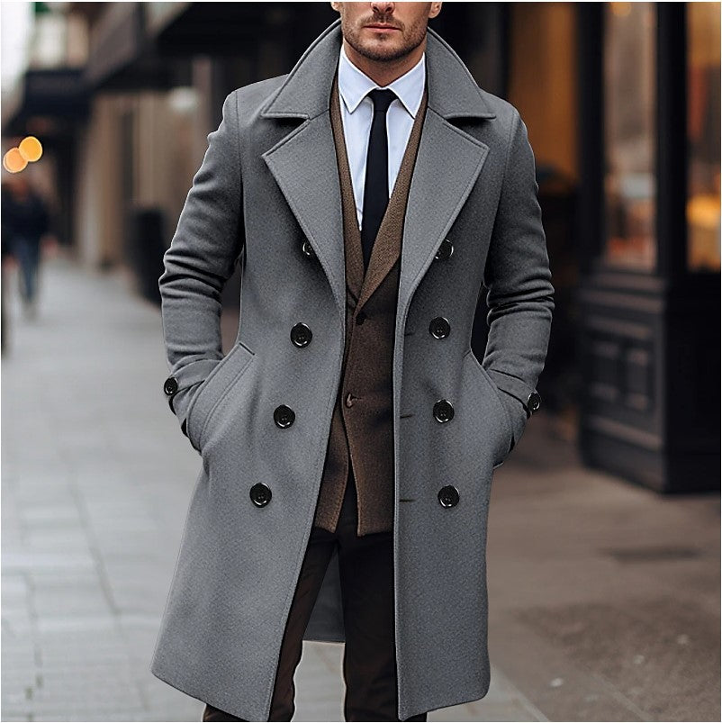 Elegant wool coat for men with double-breasted buttons and large lapels Lune London