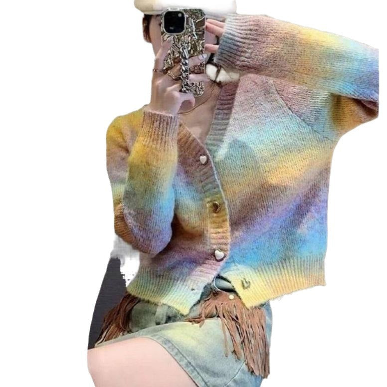 Cardigan pour femmes avec dégradé et boutons en forme de cœur Chic & Stil