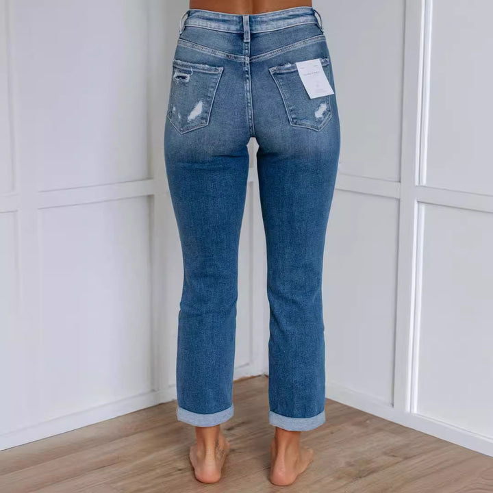 High-waisted skinny jeans for women with distressed effects Lune London