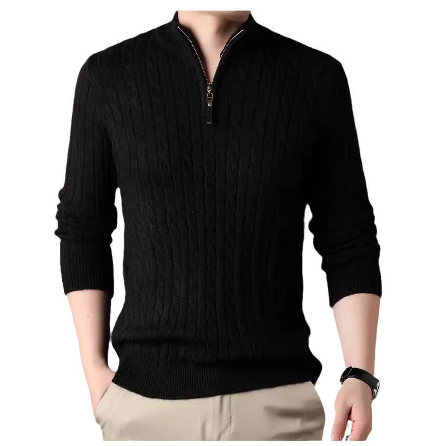 Men's sweater with zip and embossed cable pattern Lune London
