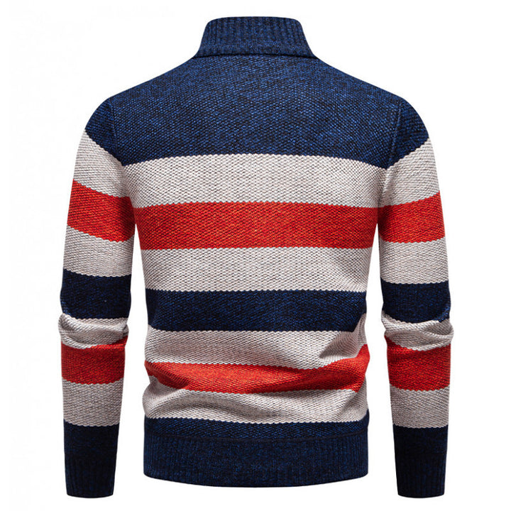 Fashionable knitted pullover for men with half-zip closure and striped pattern Lune London