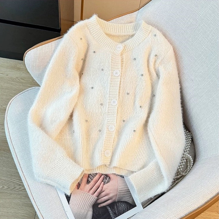 Elegant ladies knit cardigan with trendy pearl accents Lune London