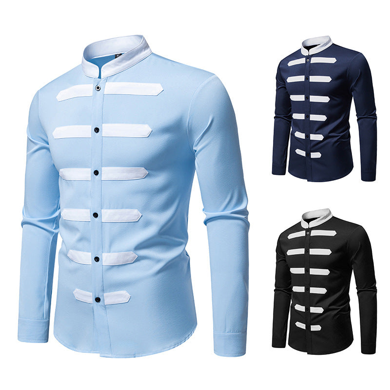 Elegant long sleeve shirt for men with contrasting inserts Chic and Style