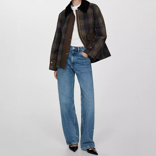 Ladies Plaid Clothing with Soft Velvet Collar Lune London