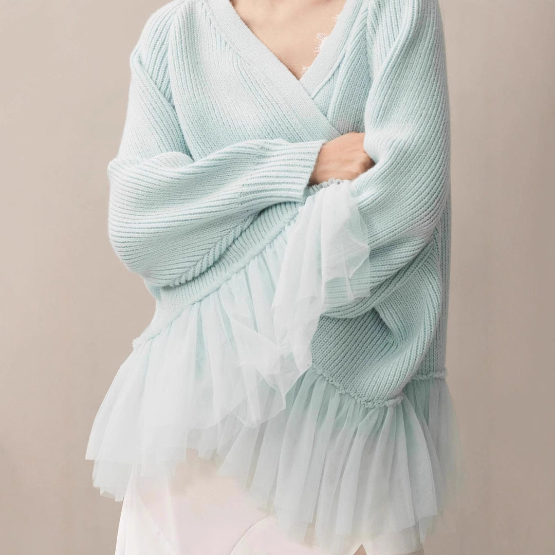 Casual knitted sweater for women with tulle hem Lune London