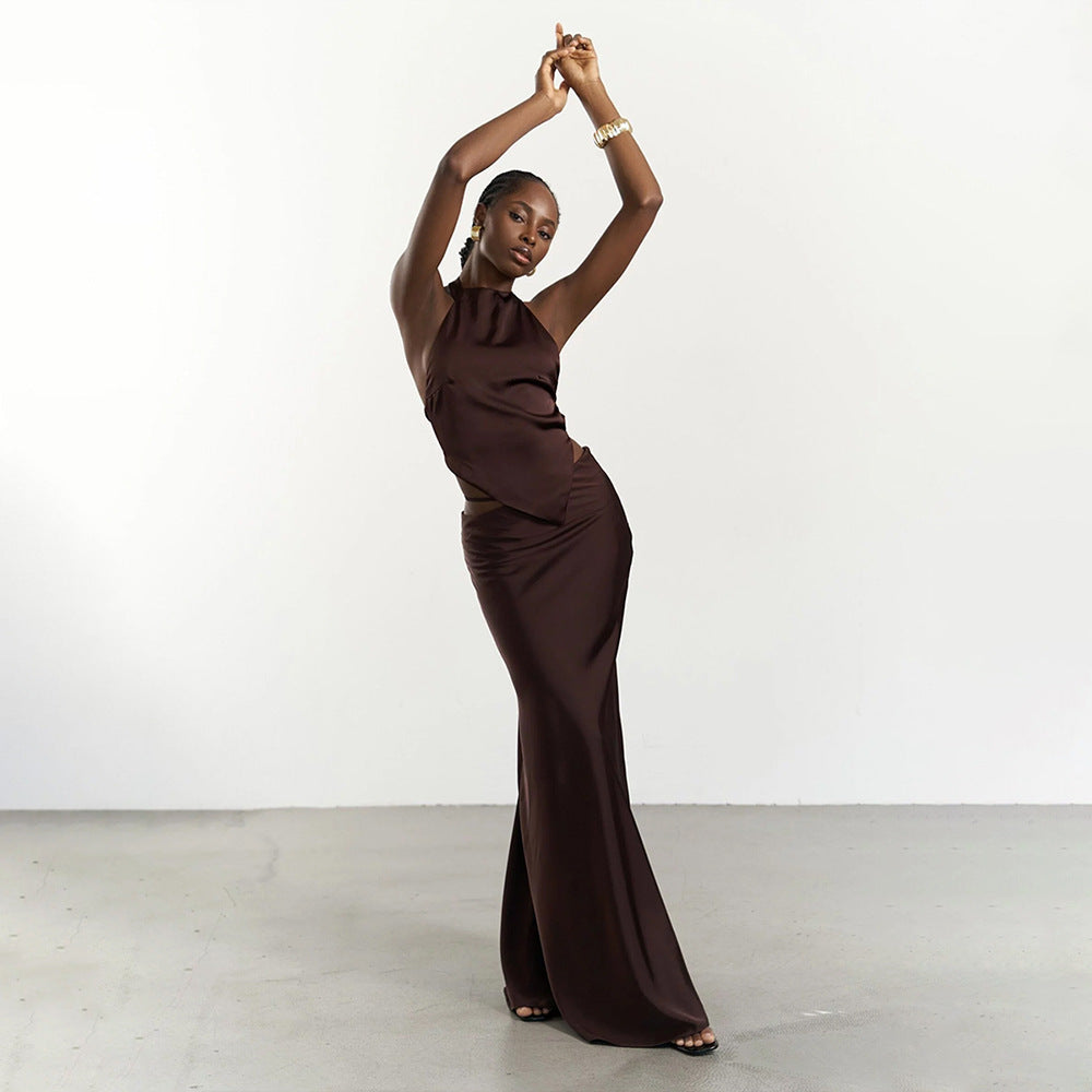Ladies Elegant Maxi Dress with off-shoulder design and silky finish Lune London