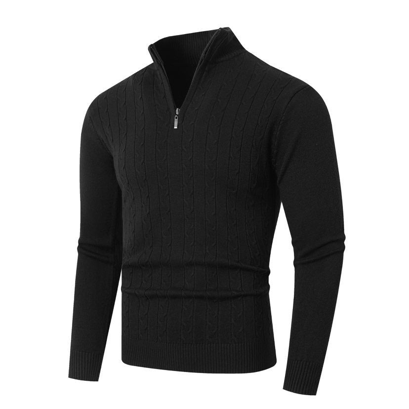 Men's knitted sweater with a modern twisted pattern and a high collar Lune London
