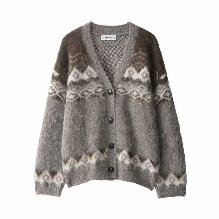 Ladies classic knit cardigan with chic and stylish graphic pattern