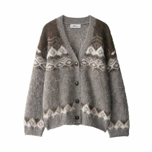 Ladies classic knit cardigan with chic and stylish graphic pattern