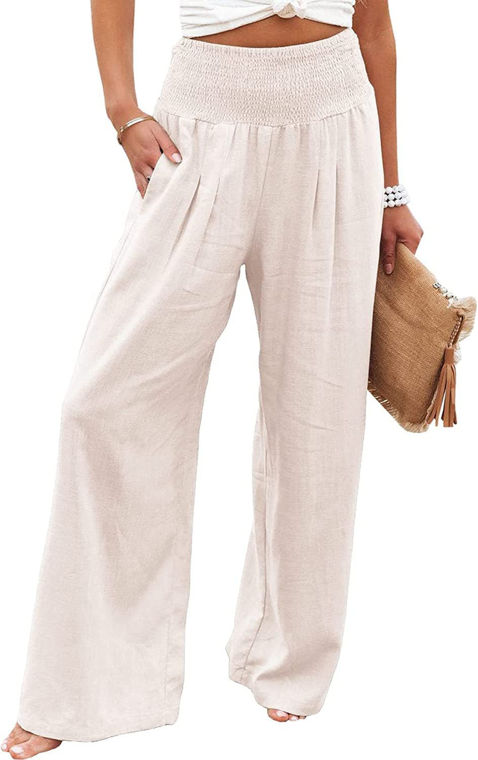 Light linen pants for women with elastic waist and wide fit Lune London