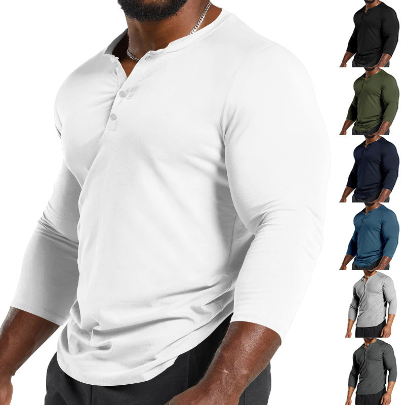 Men's Long Sleeve Henley Shirt in Breathable Cotton Blend with Button Details Lune London