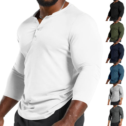 Men's Long Sleeve Henley Shirt in Breathable Cotton Blend with Button Details Lune London