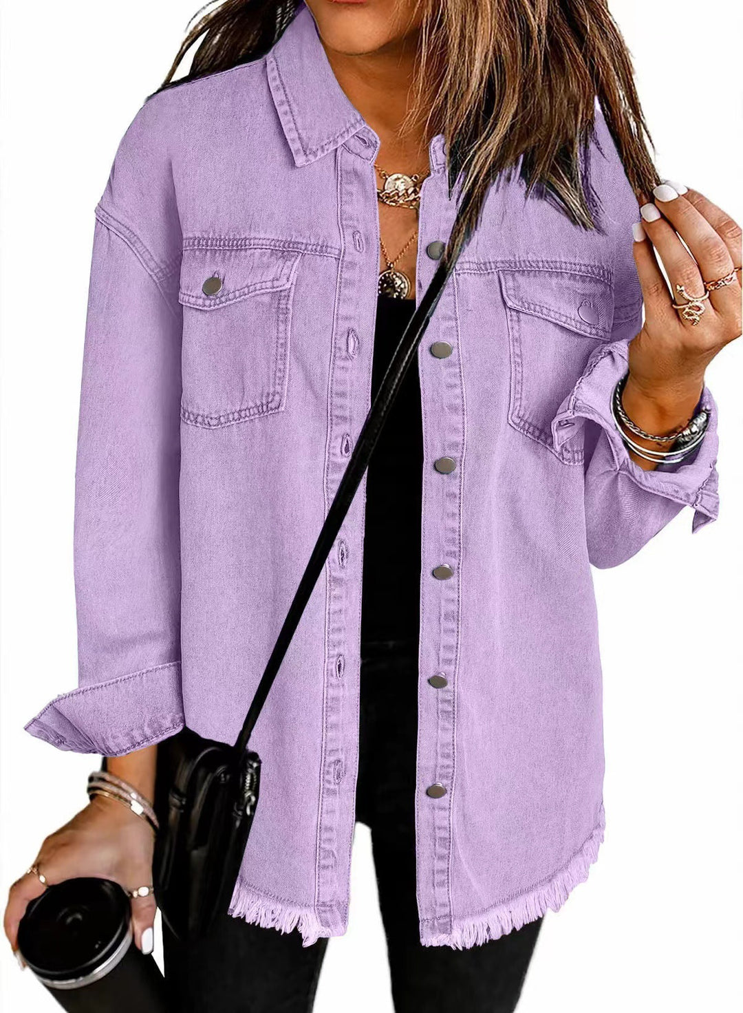 Casual denim shirt for women with frayed edges and convenient chest pockets Lune London