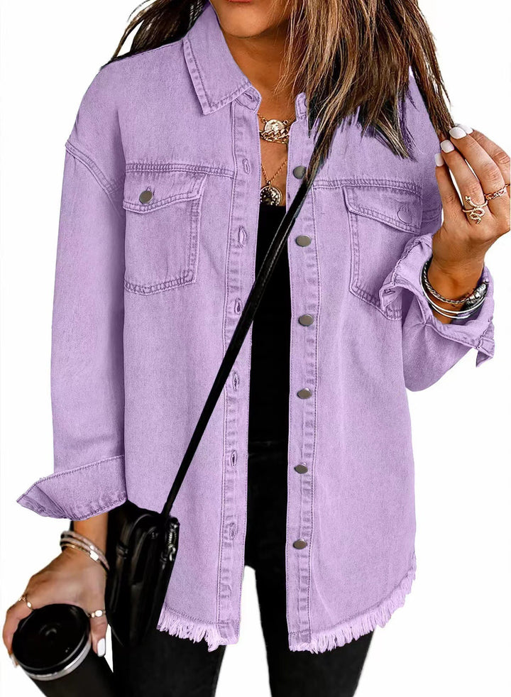 Casual denim shirt for women with frayed edges and convenient chest pockets Lune London