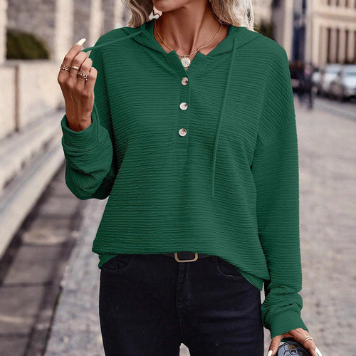 Hooded T-shirt for women with button placket and textured surface Lune London
