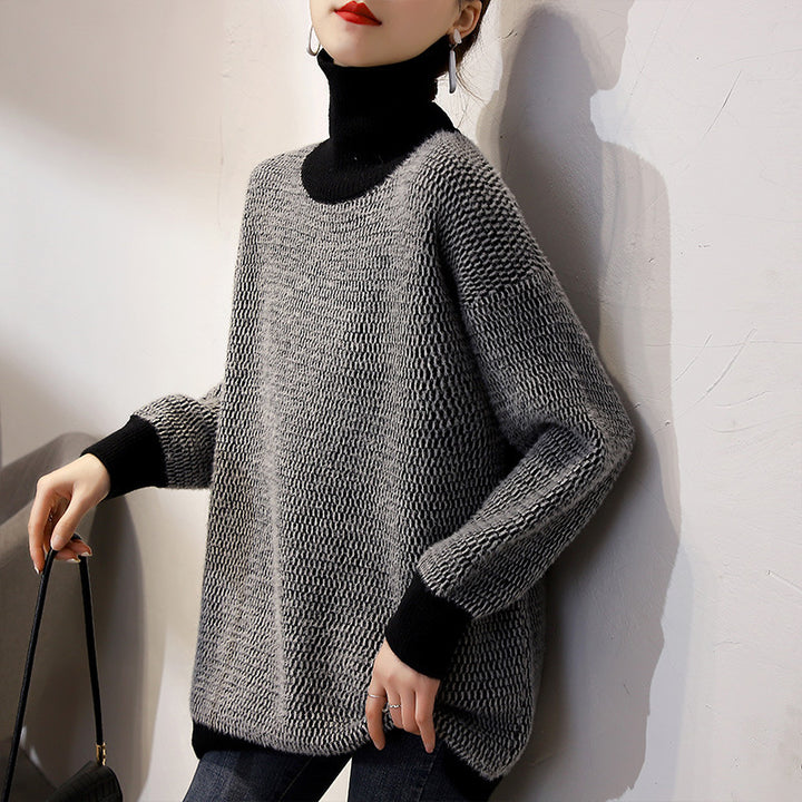 Pull en maille épaisse pour femmes avec col haut et motif moderne Chic & Stil