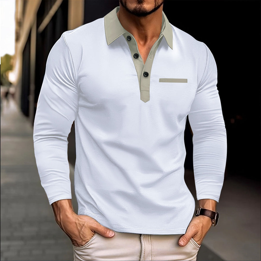 Men's long sleeve polo shirt with trendy Lune London collar