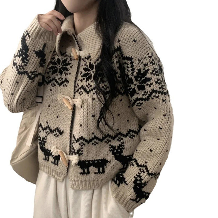 Cardigan pour femmes avec motif animalier créatif et boutons en bois de haute qualité Chic & Stil