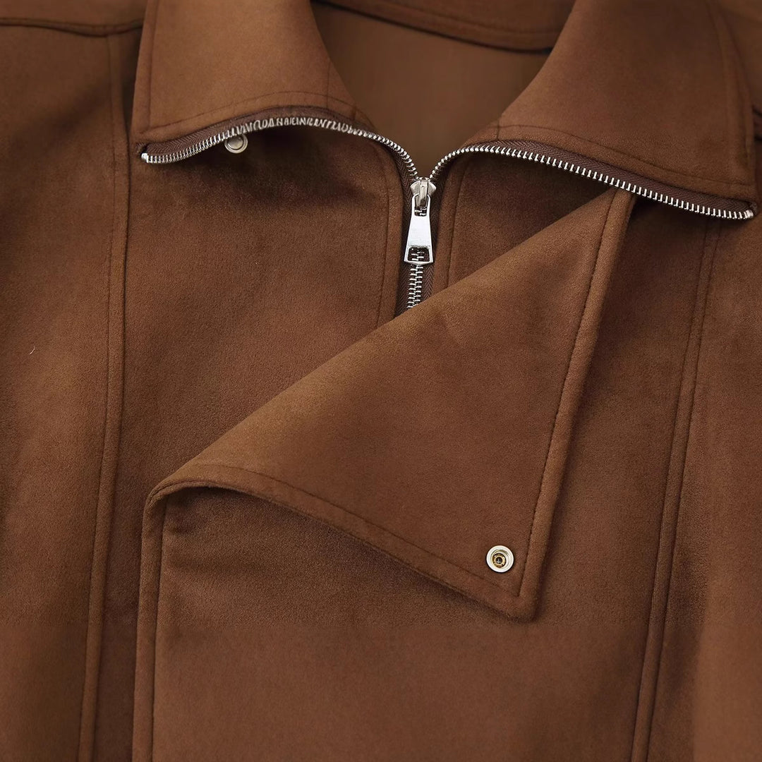 Ladies oversized faux leather jacket with trendy collar Lune London