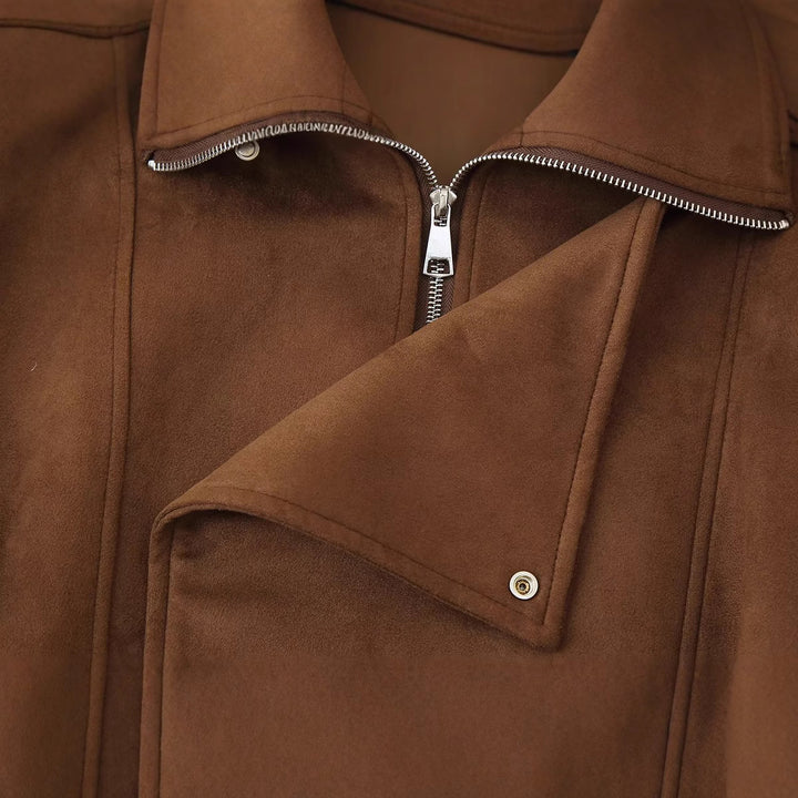 Ladies oversized faux leather jacket with trendy collar Lune London