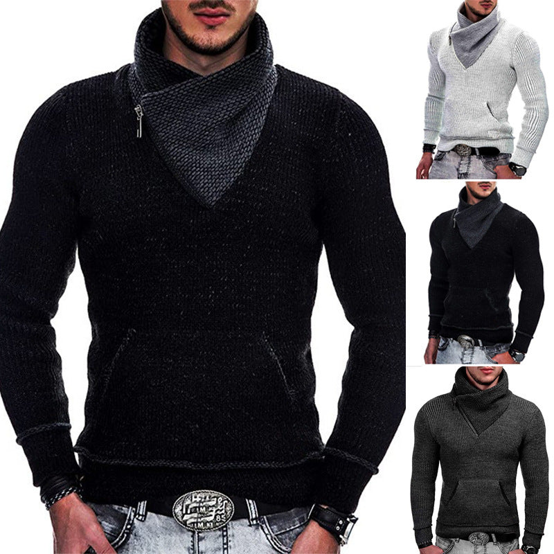 Men's Long Sleeve Hooded Sweatshirt with Asymmetrical Zip Closure and Structured Knit Design Lune London