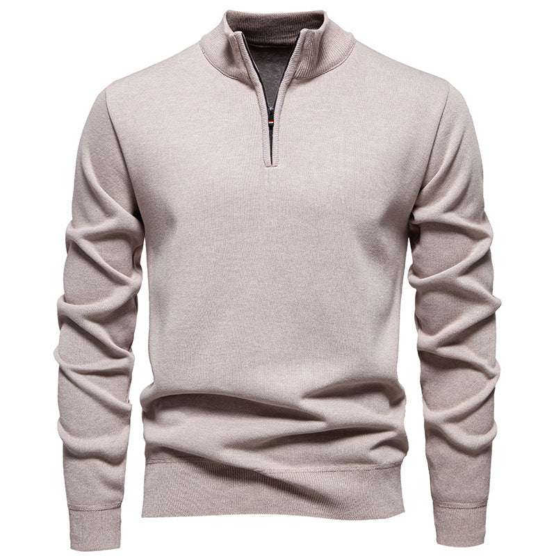 Fine knit pullover for men with short zipper and high collar Lune London