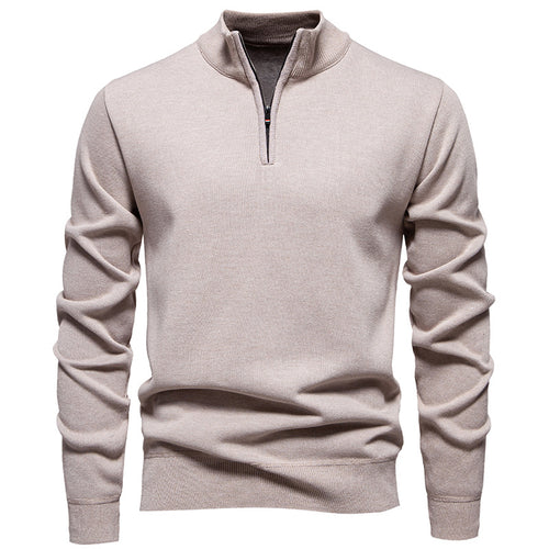 Fine knit pullover for men with short zipper and high collar Lune London