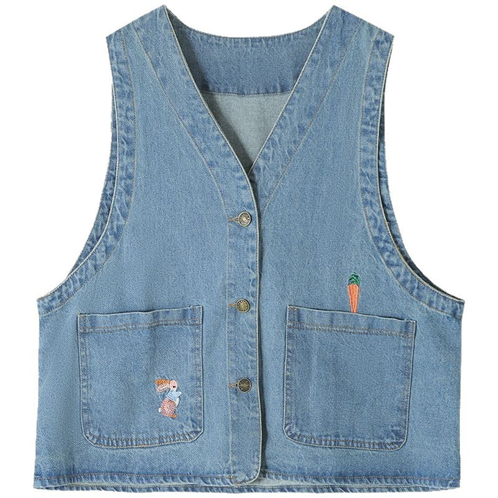 Gilet en denim à la mode pour femmes avec poches et détails de boutons Chic & Stil