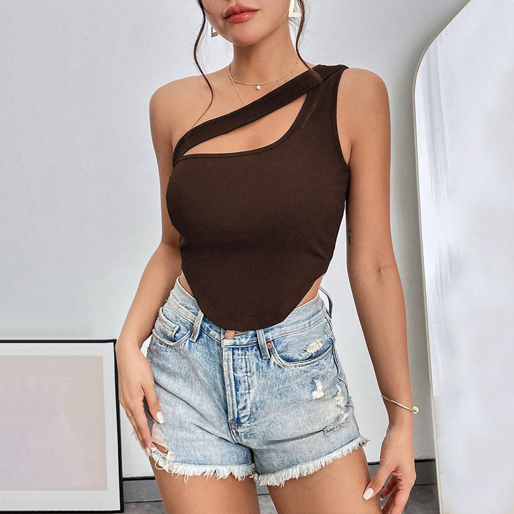 Asymmetrical body for women with thin spaghetti straps and elastic fabric Chic & Stil