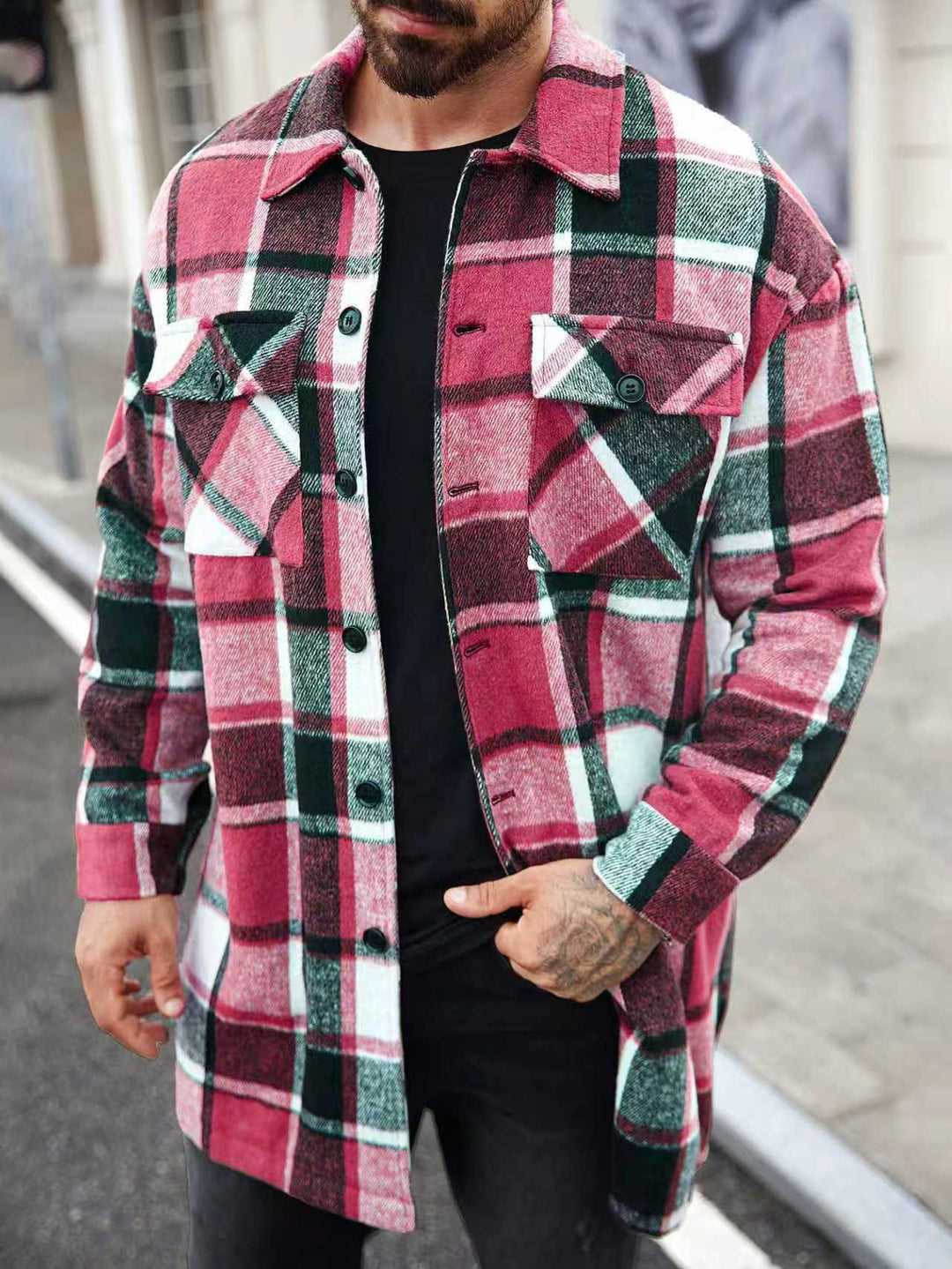 Flannel shirt jacket for men with a checked design and practical pockets Lune London