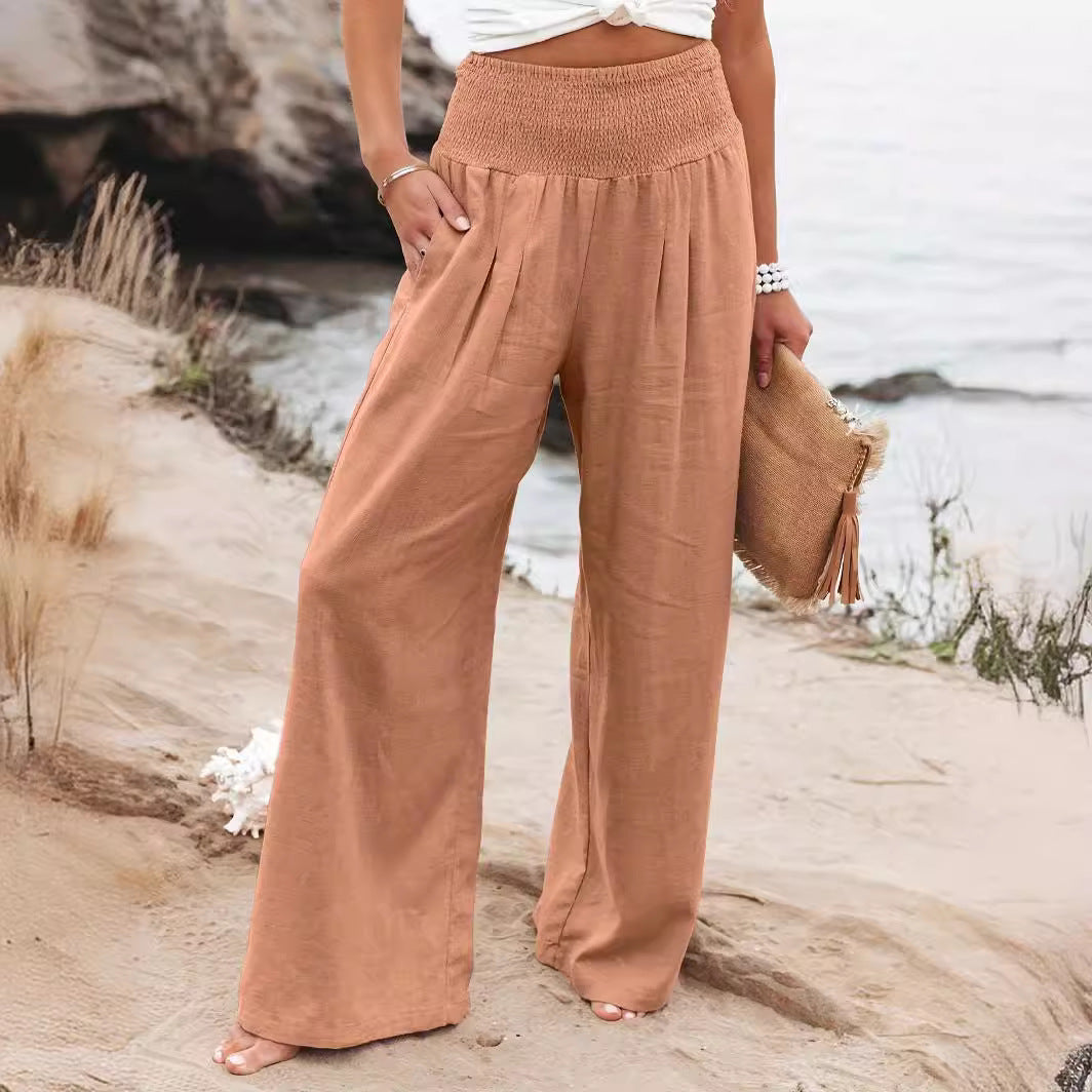 Loose summer pants for women with elastic waist and elegant draping Lune London