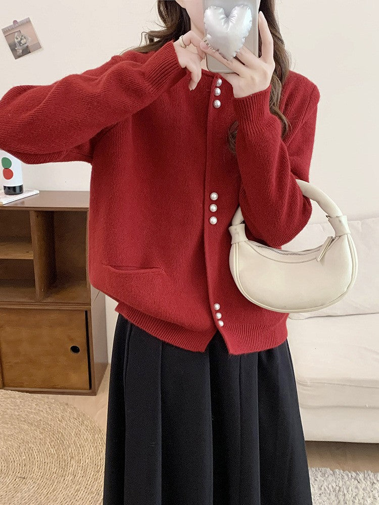 Ladies' knit jacket with elegant pearl buttons Lune London