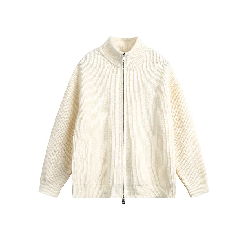Chunky knit jacket for men with high collar and full zip Lune London