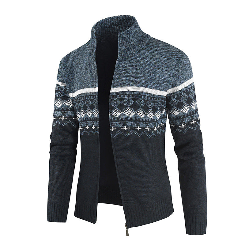 Trendy knitted jacket for men with high collar and graphic pattern Lune London